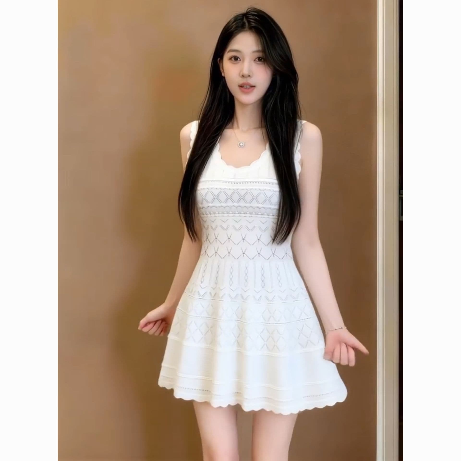 부드러운 하얀 달빛 여성 드레스 2026 여름 새로운 꼬집기 허리 몸매 가꾸기 슬림해 보이는 달콤한 핫걸 패션 절묘한 미니 스커트 상세 이미지 16