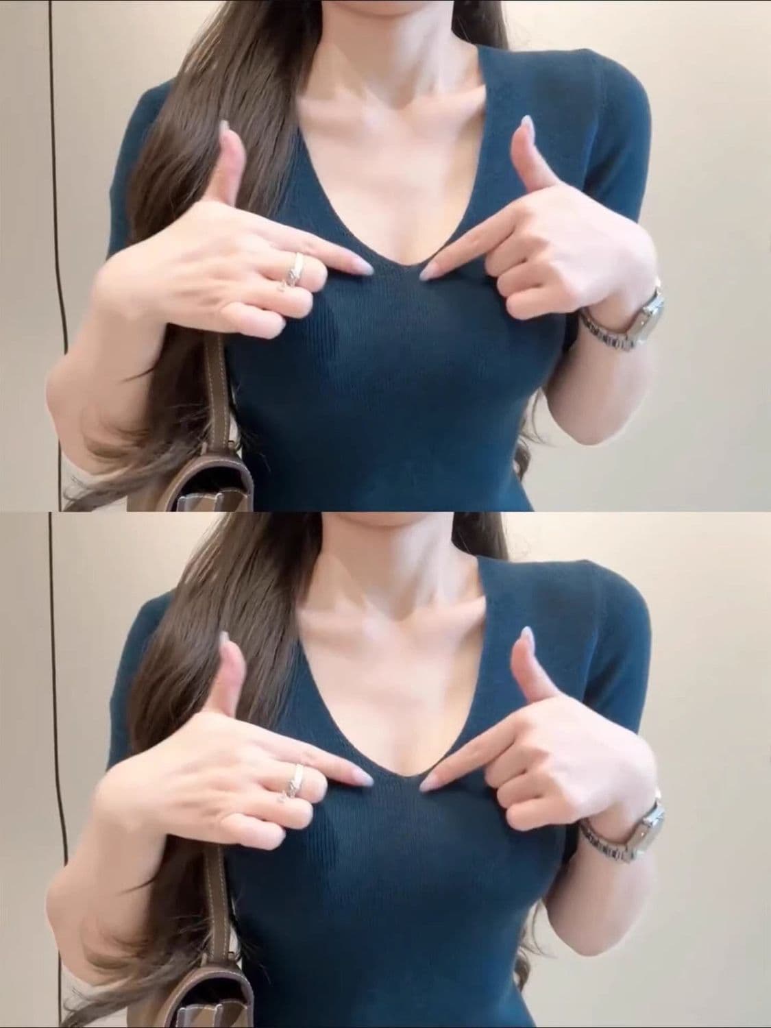 프랑스식 패션 다용도 V넥 몸매 가꾸기 슬림해 보이는 반팔 티셔츠 여성 여름 얇은 스타일 고급 센스 긍정적 인 어깨 니트 스웨터 맨위 상세 이미지 9