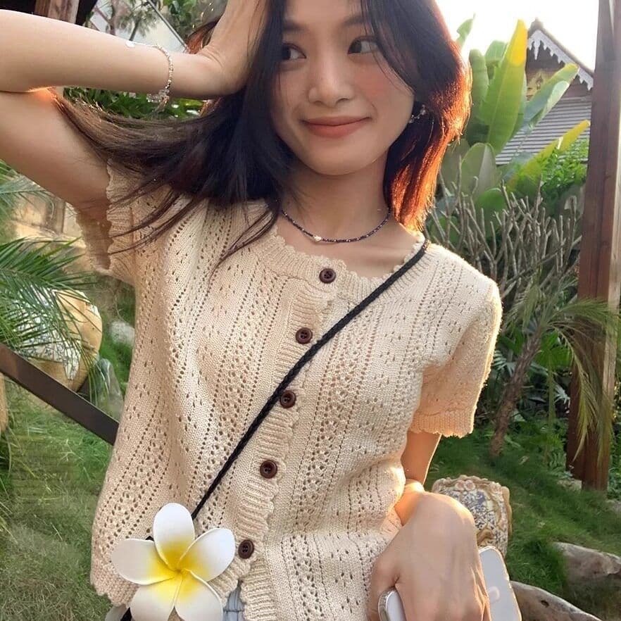 작은 대중 아름다운 프랑스식 니트 스웨터 맨위 여성 여름 홀로우 아웃 쇼트 스타일 디자인 센스 작은 청신 연령 감소 Chic 작은 셔츠 상세 이미지 29