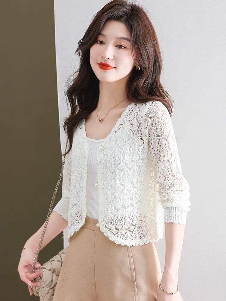 정통 뽕나무 누에 실크 자외선 차단 오픈 가디건 여성 여름 얇은 스타일 얼음 실크 외부 코디 치마 홀로우 아웃 블라우스 얼음 실크 에어컨 셔츠 상세 이미지 12