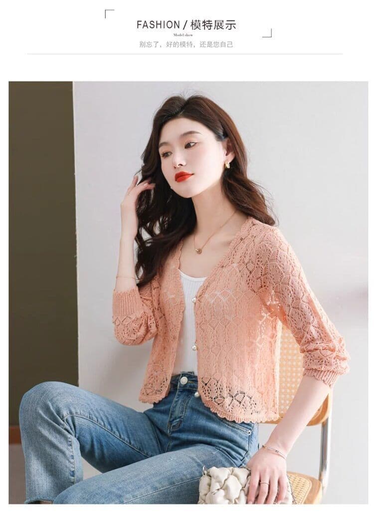 정통 뽕나무 누에 실크 자외선 차단 오픈 가디건 여성 여름 얇은 스타일 얼음 실크 외부 코디 치마 홀로우 아웃 블라우스 얼음 실크 에어컨 셔츠 상세 이미지 17