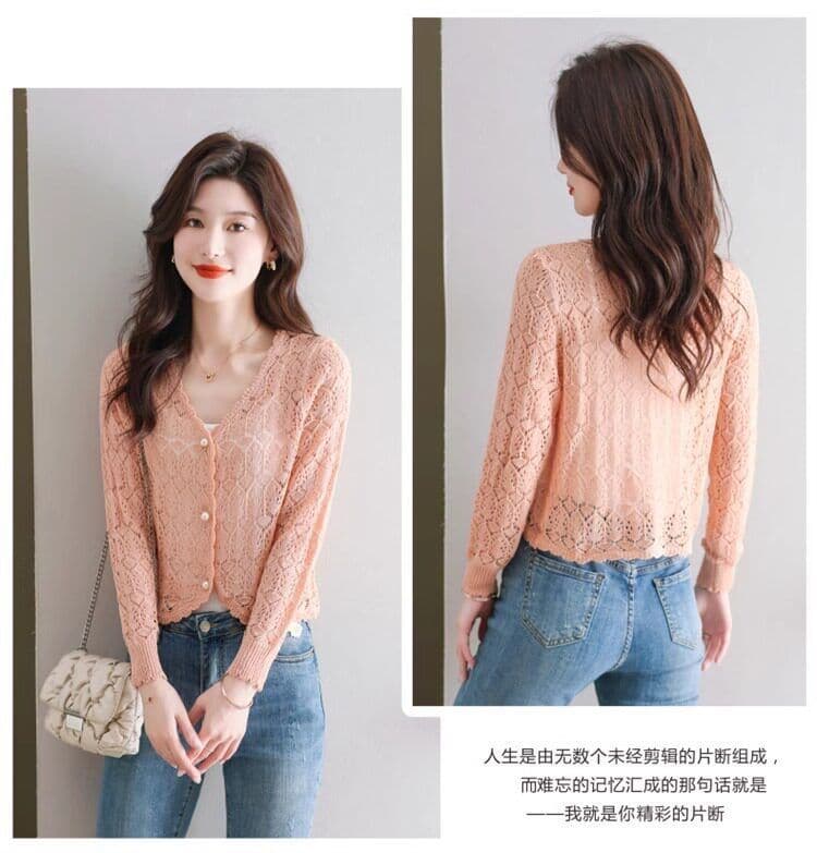 정통 뽕나무 누에 실크 자외선 차단 오픈 가디건 여성 여름 얇은 스타일 얼음 실크 외부 코디 치마 홀로우 아웃 블라우스 얼음 실크 에어컨 셔츠 상세 이미지 18