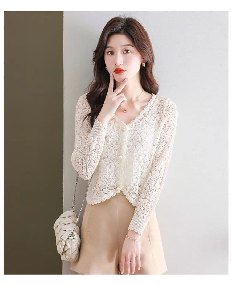 정통 뽕나무 누에 실크 자외선 차단 오픈 가디건 여성 여름 얇은 스타일 얼음 실크 외부 코디 치마 홀로우 아웃 블라우스 얼음 실크 에어컨 셔츠 상세 이미지 22