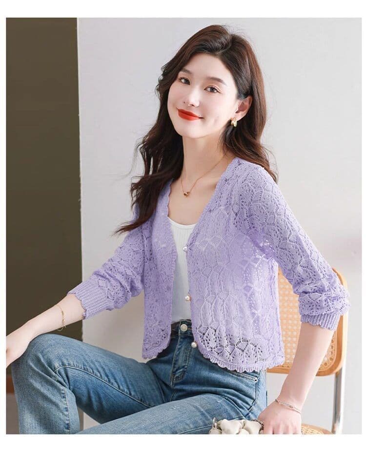 정통 뽕나무 누에 실크 자외선 차단 오픈 가디건 여성 여름 얇은 스타일 얼음 실크 외부 코디 치마 홀로우 아웃 블라우스 얼음 실크 에어컨 셔츠 상세 이미지 24