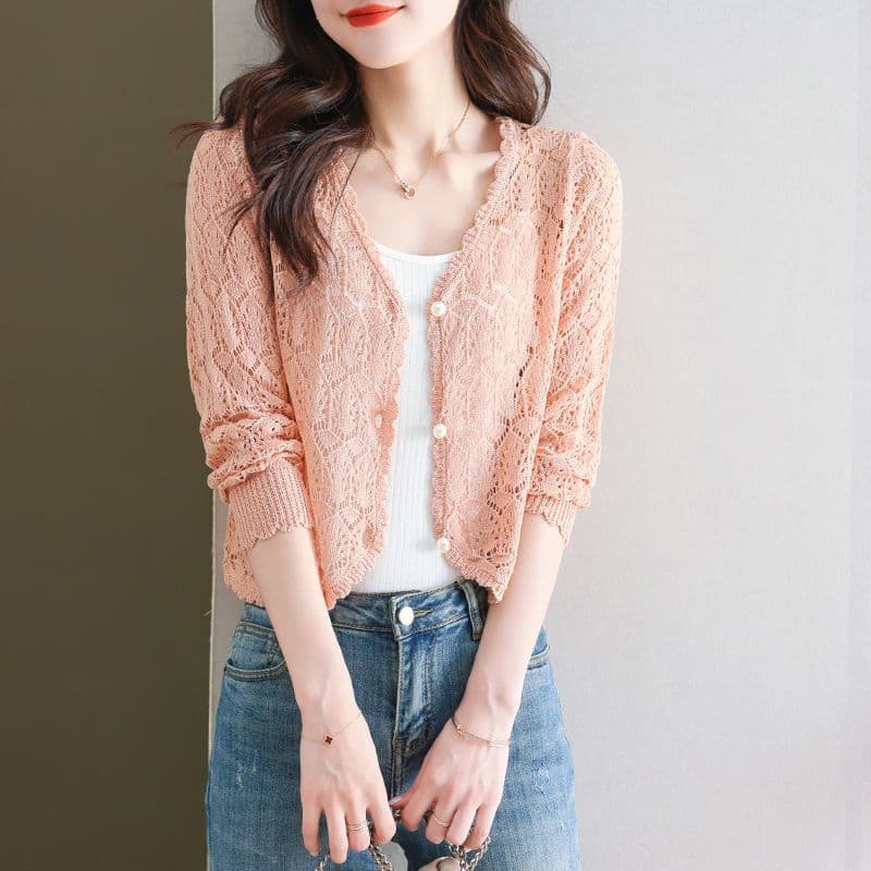 정통 뽕나무 누에 실크 자외선 차단 오픈 가디건 여성 여름 얇은 스타일 얼음 실크 외부 코디 치마 홀로우 아웃 블라우스 얼음 실크 에어컨 셔츠 상세 이미지 8