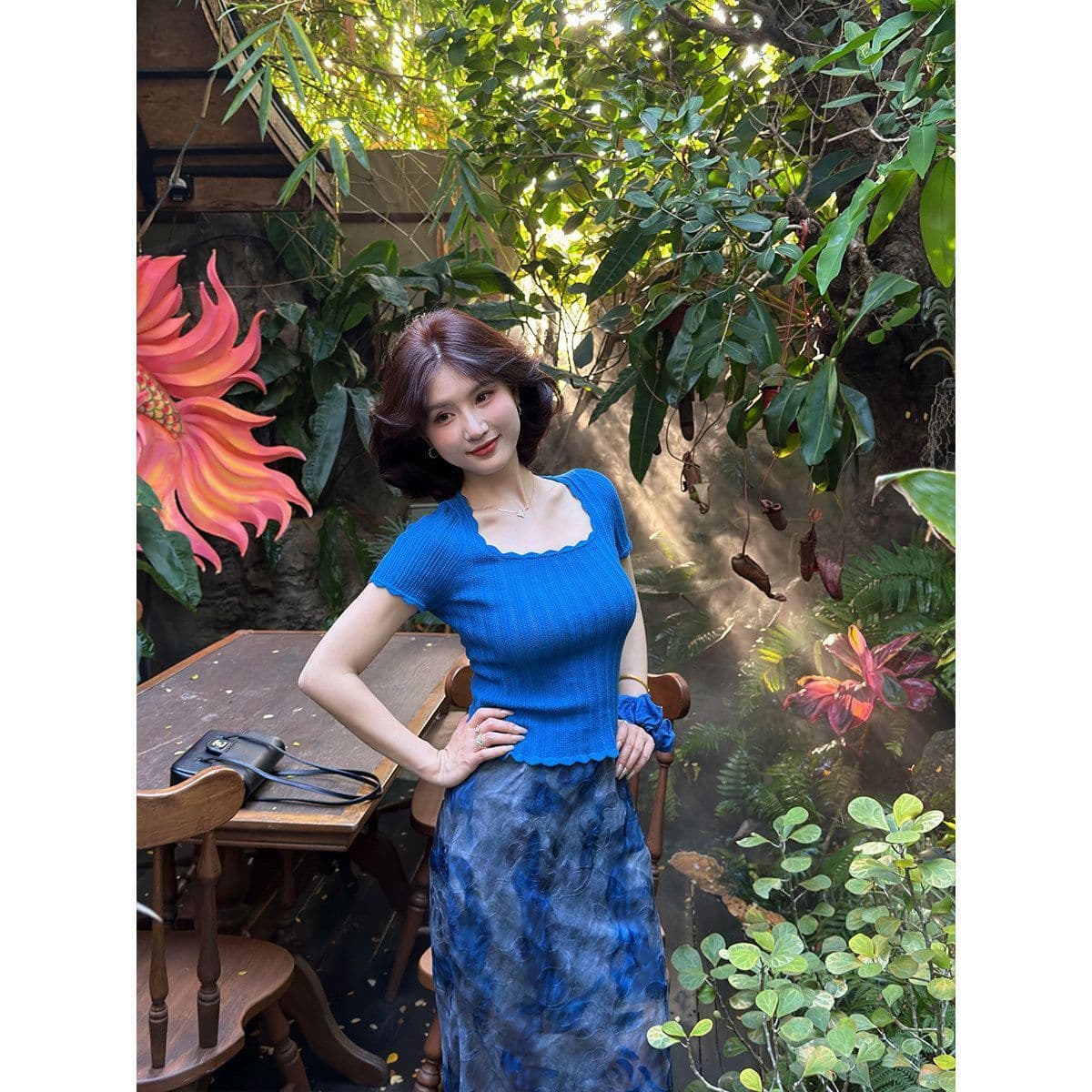 한 부서 패션 광장 칼라 구덩이 기사 반팔 니트 스웨터 여성 여름 새로운 작은 대중 몸매 가꾸기 슬림해 보이는 다용도 쇼트 스타일 맨위 상세 이미지 31