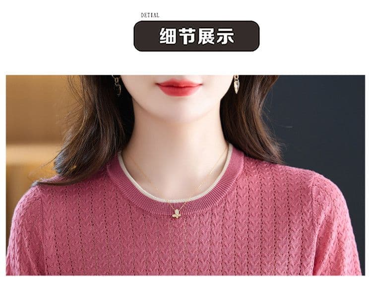 여름 새로운 패션 다용도 라운드 넥 얼음 실크 셔츠 어머니 드레스 품격 디자인 센스 루즈핏 슬림해 보이는 반팔 맨위 여성 상세 이미지 23