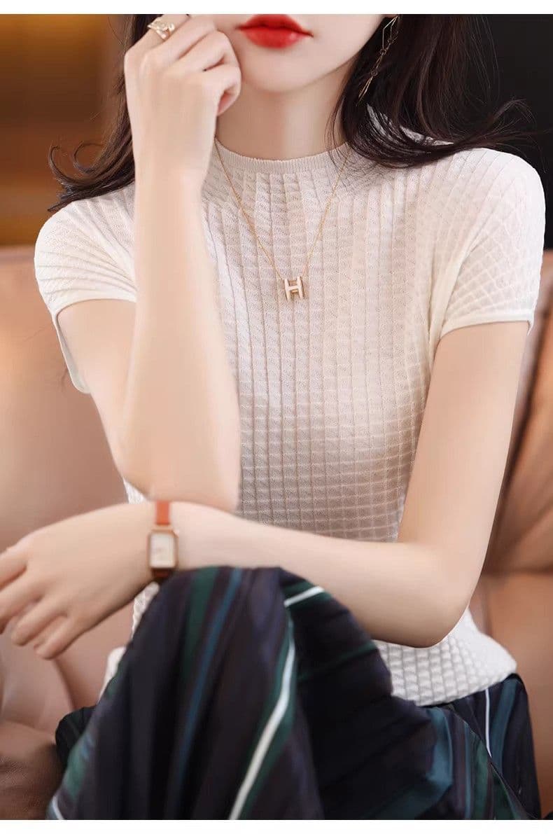 뽕나무 누에 실크 니트 반팔 봄 가을 여름 맨위 여성 반하이넥 내부 및 외부 착용 다용도 연령 감소 슬림해 보이는 맨위 얇은 스타일 상세 이미지 30
