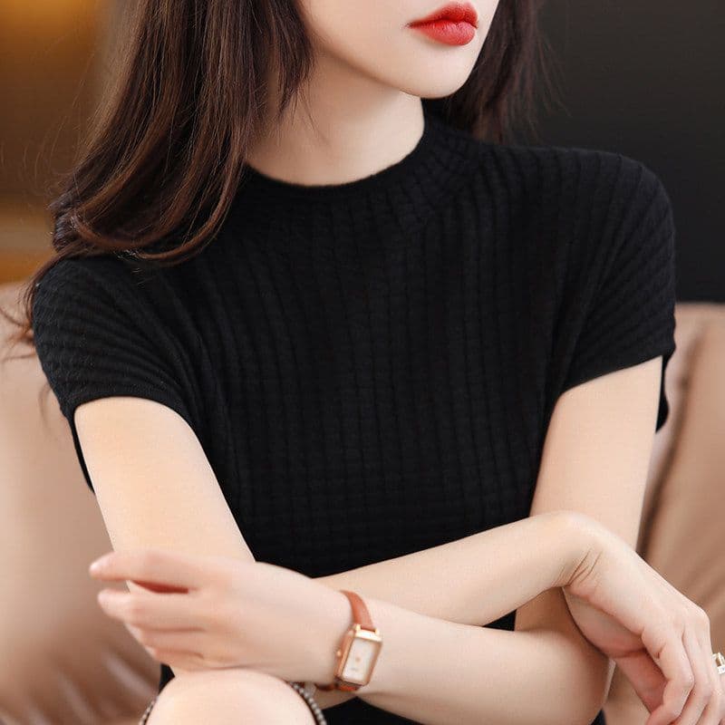 뽕나무 누에 실크 니트 반팔 봄 가을 여름 맨위 여성 반하이넥 내부 및 외부 착용 다용도 연령 감소 슬림해 보이는 맨위 얇은 스타일 상세 이미지 43