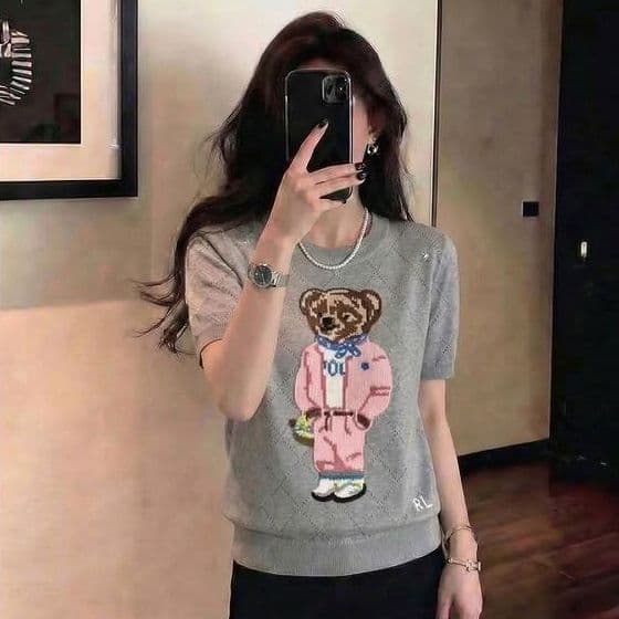 귀여운 연령 감소 자수 작은 곰 2026 여름 홀로우 아웃 반팔 새로운 패션 다용도 얼음 실크 니트 고급 여성 의류 상세 이미지 25