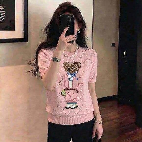 귀여운 연령 감소 자수 작은 곰 2026 여름 홀로우 아웃 반팔 새로운 패션 다용도 얼음 실크 니트 고급 여성 의류 상세 이미지 26