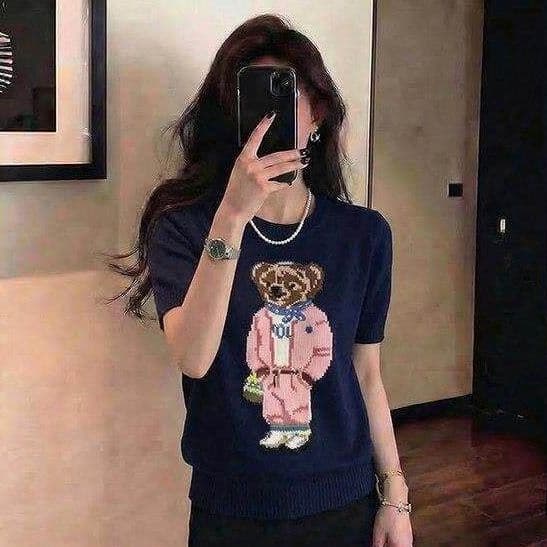 귀여운 연령 감소 자수 작은 곰 2026 여름 홀로우 아웃 반팔 새로운 패션 다용도 얼음 실크 니트 고급 여성 의류 상세 이미지 27