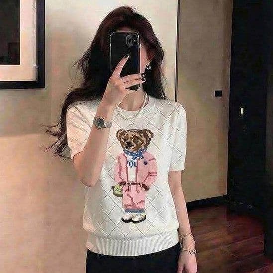 귀여운 연령 감소 자수 작은 곰 2026 여름 홀로우 아웃 반팔 새로운 패션 다용도 얼음 실크 니트 고급 여성 의류 상세 이미지 28
