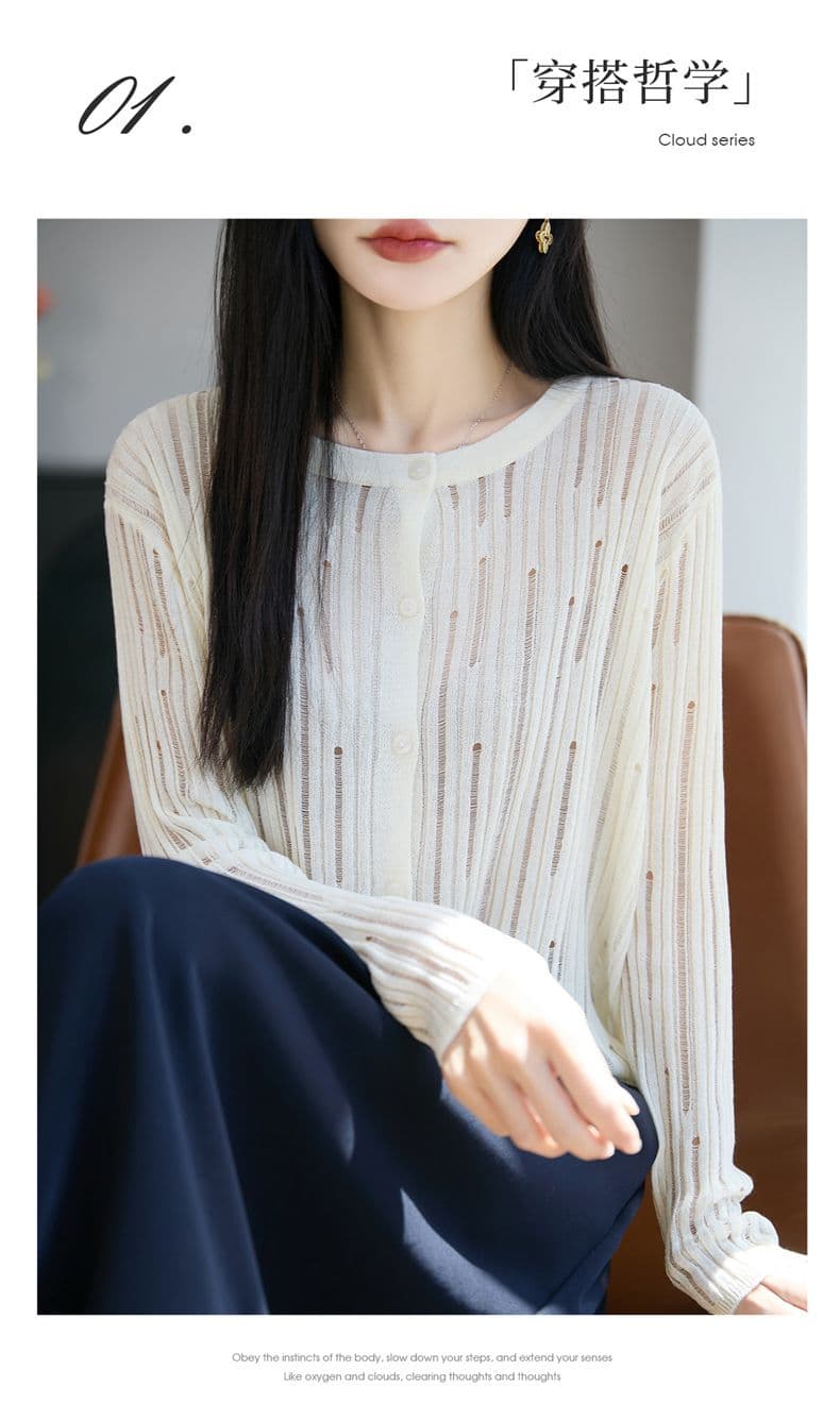 2026 새로운 슬림해 보이는 라운드 넥 홀로우 아웃 외국 가스 얇고 가벼운 오픈 가디건 여성 제발 차가운 센스 통기성 에어컨 숄 루즈핏 재킷 상세 이미지 13