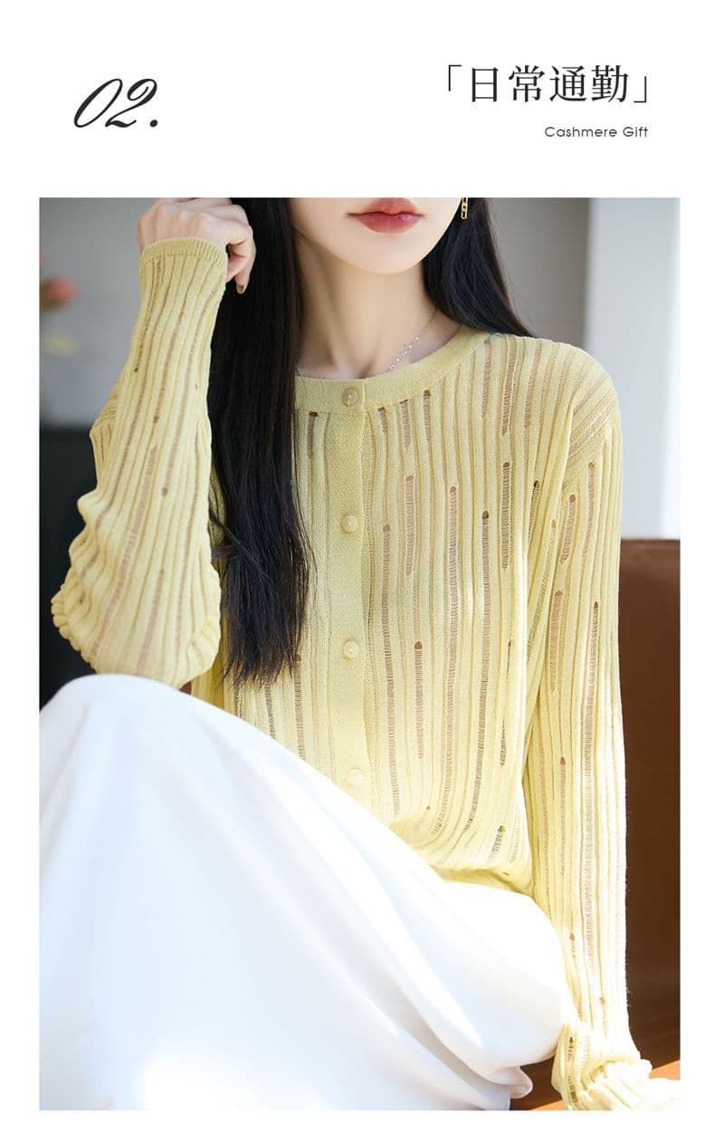 2026 새로운 슬림해 보이는 라운드 넥 홀로우 아웃 외국 가스 얇고 가벼운 오픈 가디건 여성 제발 차가운 센스 통기성 에어컨 숄 루즈핏 재킷 상세 이미지 16