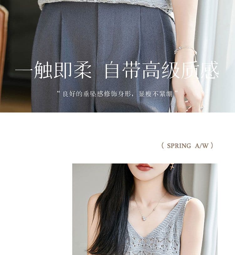 V넥 홀로우 아웃 민소매 조끼 티셔츠 여성 여름 새로운 캐주얼 패션 연령 감소 루즈핏 슬림해 보이는 얼음 실크 니트 맨위 상세 이미지 15