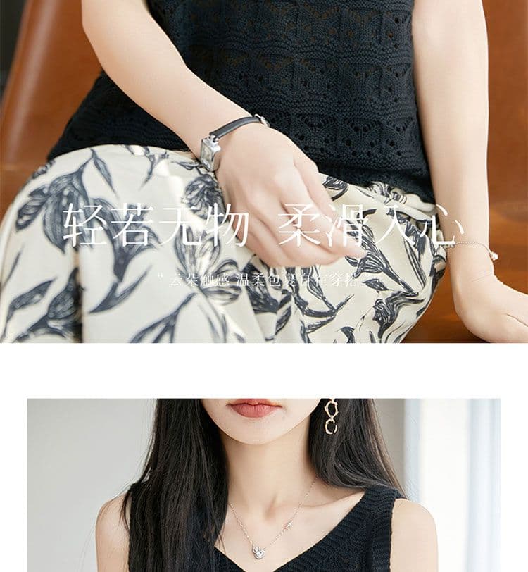 V넥 홀로우 아웃 민소매 조끼 티셔츠 여성 여름 새로운 캐주얼 패션 연령 감소 루즈핏 슬림해 보이는 얼음 실크 니트 맨위 상세 이미지 19