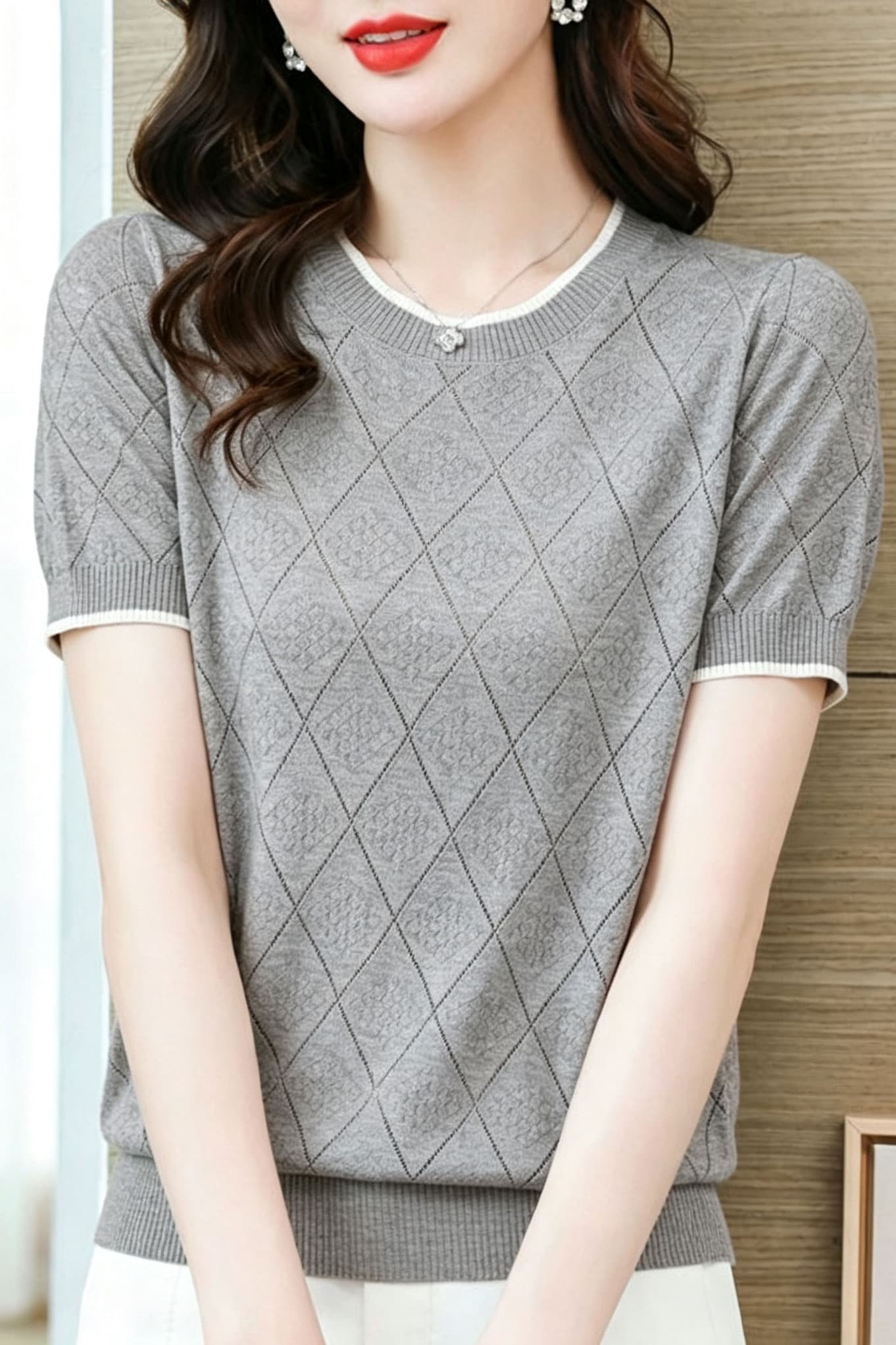 새로운 패션 다용도 연령 감소 루즈핏 캐주얼 티셔츠 캐주얼 라운드 넥 얇은 반팔 티셔츠 얼음 실크 니트 맨위 트렌디 이미지 7