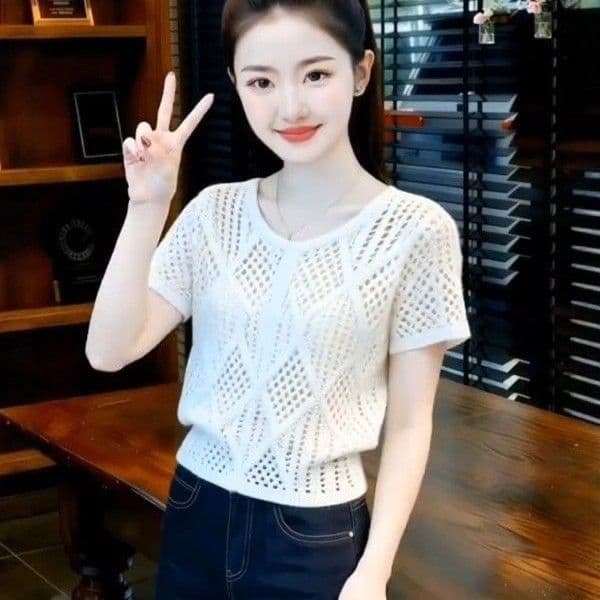 달콤함 지우기 연령 감소 홀로우 아웃 니트 스웨터 여성 2026 여름 새로운 다용도 아름다운 맨위 니트 스웨터 여성용 짧은 소매 상세 이미지 22