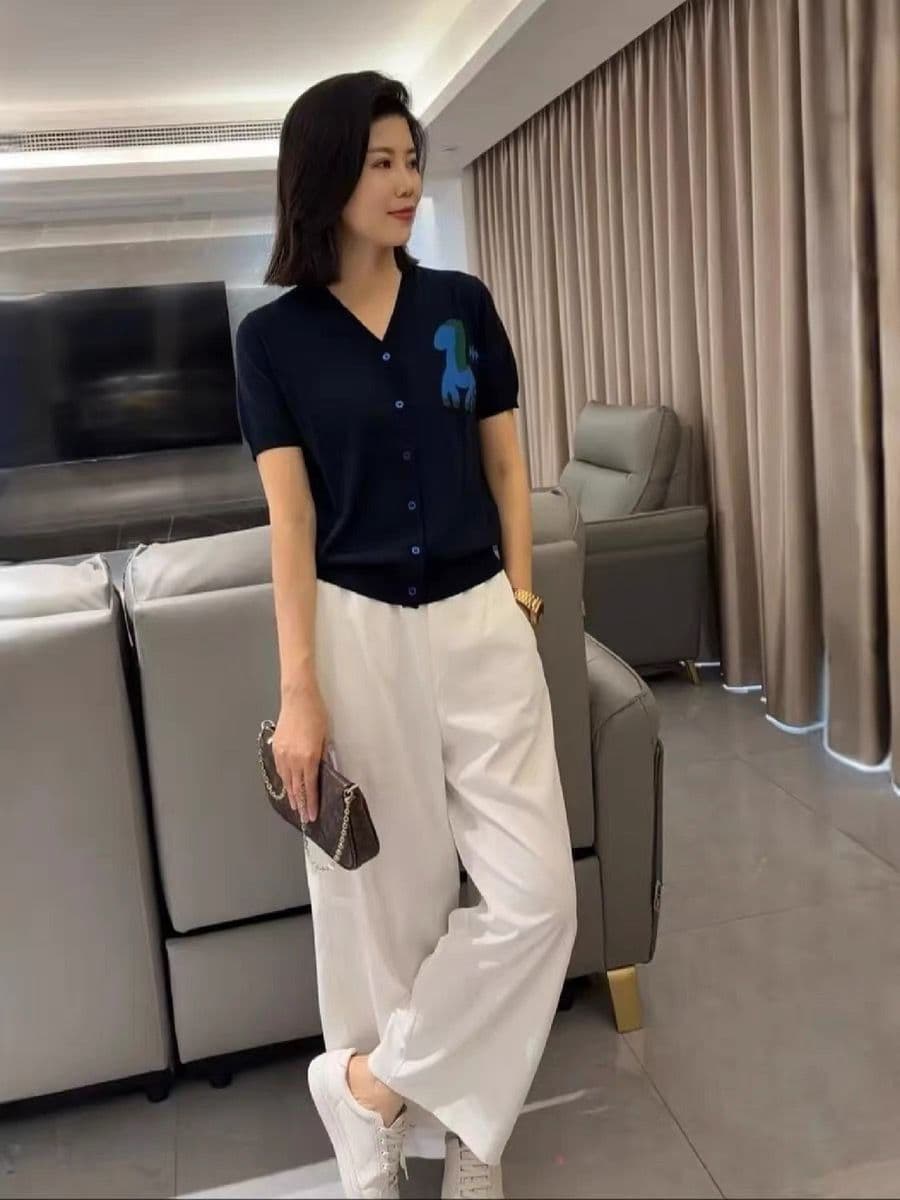 V넥 새로운 주간 실크 작은 말 한국 스타일 자카드 여름 패션 다용도 니트 오픈 가디건 다용도 캐주얼 연령 감소 맨위 상세 이미지 6