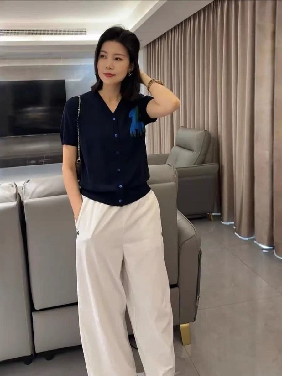 V넥 새로운 주간 실크 작은 말 한국 스타일 자카드 여름 패션 다용도 니트 오픈 가디건 다용도 캐주얼 연령 감소 맨위 상세 이미지 7