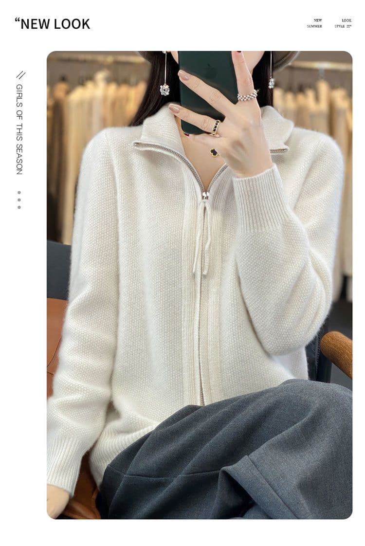 새로운 빅 사이즈 봄 가을 연령 감소 카디건 오픈 가디건 여성 품격 루즈핏 지퍼 양모 니트 스웨터 다용도 여성 코트 상세 이미지 15