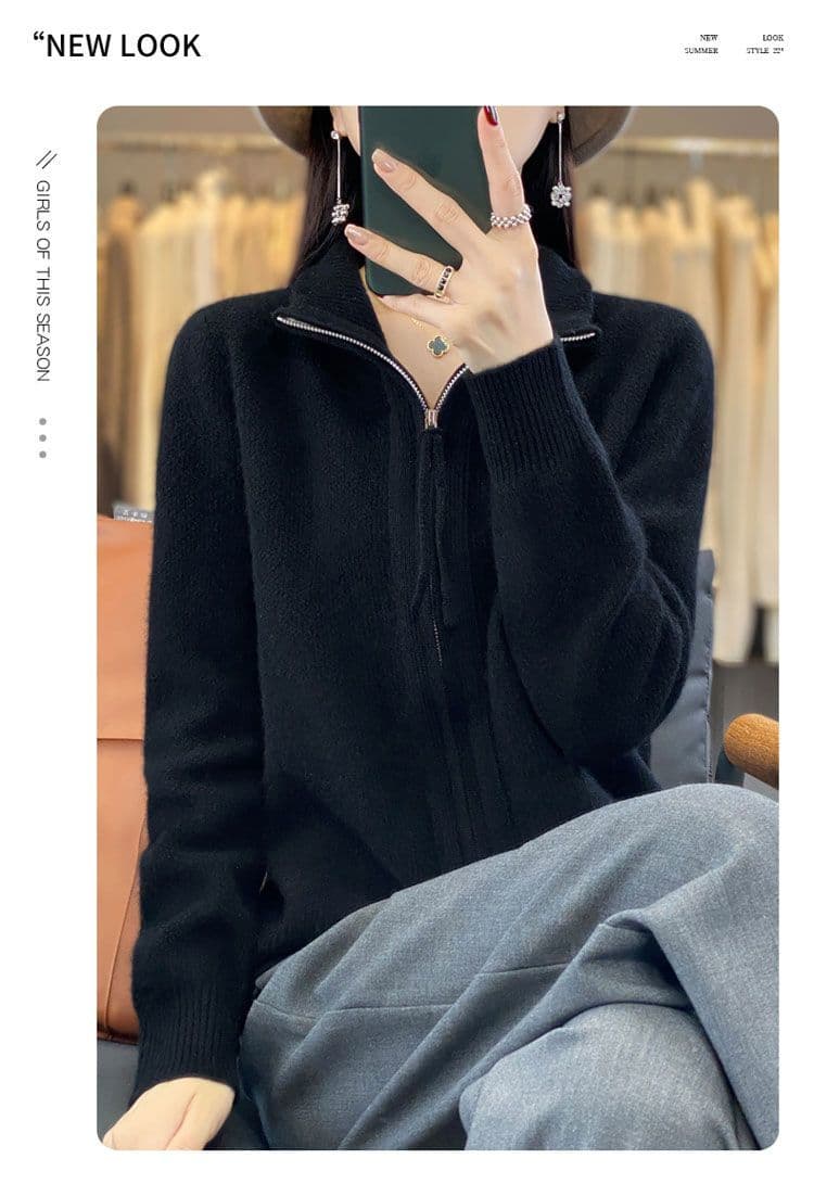 새로운 빅 사이즈 봄 가을 연령 감소 카디건 오픈 가디건 여성 품격 루즈핏 지퍼 양모 니트 스웨터 다용도 여성 코트 상세 이미지 16