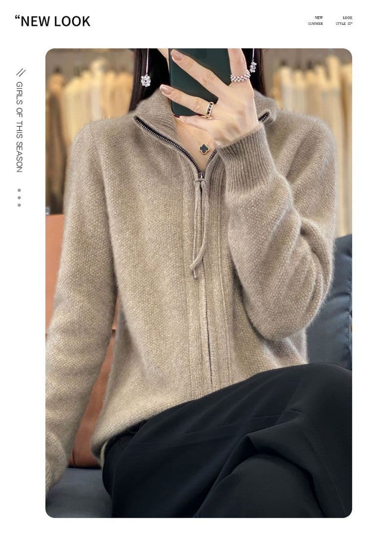 새로운 빅 사이즈 봄 가을 연령 감소 카디건 오픈 가디건 여성 품격 루즈핏 지퍼 양모 니트 스웨터 다용도 여성 코트 상세 이미지 23
