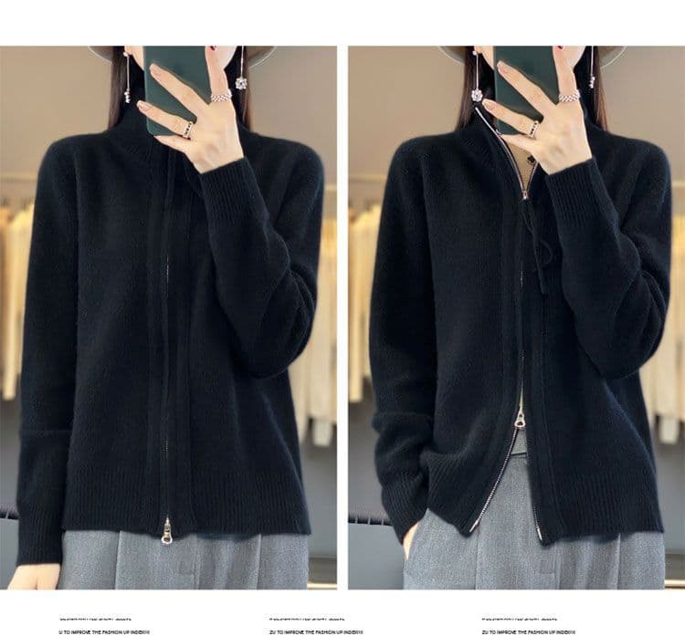 새로운 빅 사이즈 봄 가을 연령 감소 카디건 오픈 가디건 여성 품격 루즈핏 지퍼 양모 니트 스웨터 다용도 여성 코트 상세 이미지 27