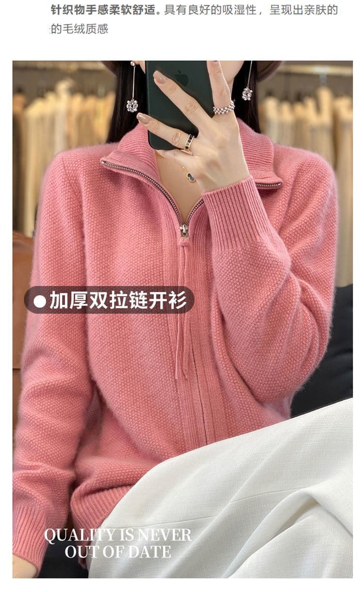 새로운 빅 사이즈 봄 가을 연령 감소 카디건 오픈 가디건 여성 품격 루즈핏 지퍼 양모 니트 스웨터 다용도 여성 코트 상세 이미지 30