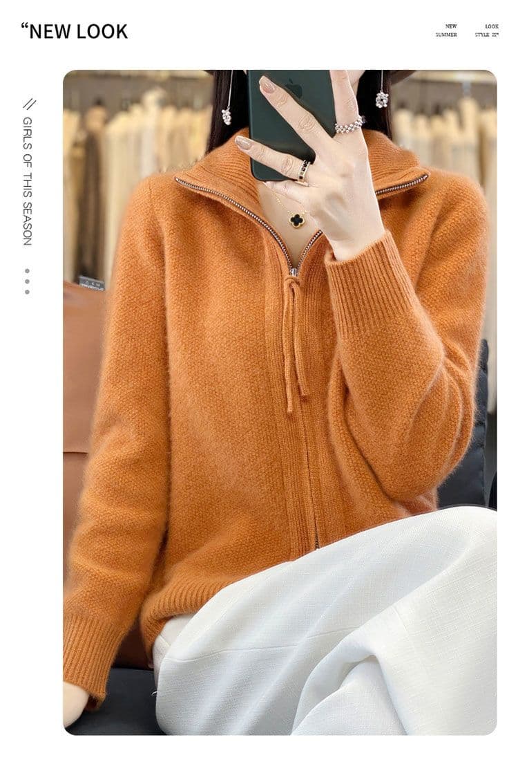 새로운 빅 사이즈 봄 가을 연령 감소 카디건 오픈 가디건 여성 품격 루즈핏 지퍼 양모 니트 스웨터 다용도 여성 코트 상세 이미지 34