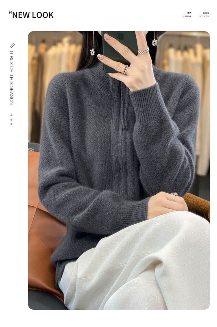 새로운 빅 사이즈 봄 가을 연령 감소 카디건 오픈 가디건 여성 품격 루즈핏 지퍼 양모 니트 스웨터 다용도 여성 코트 상세 이미지 35