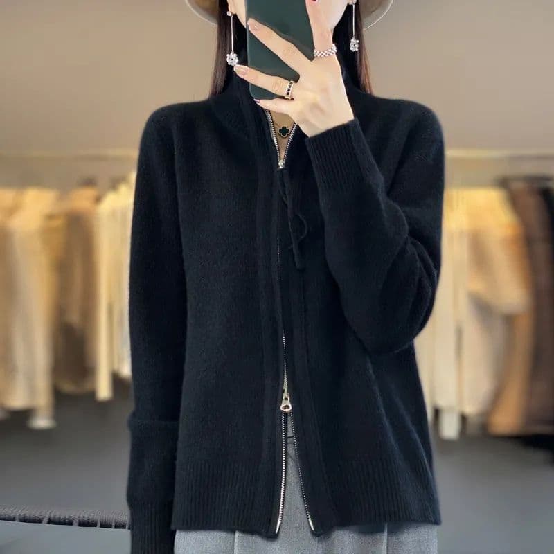 새로운 빅 사이즈 봄 가을 연령 감소 카디건 오픈 가디건 여성 품격 루즈핏 지퍼 양모 니트 스웨터 다용도 여성 코트 상세 이미지 37