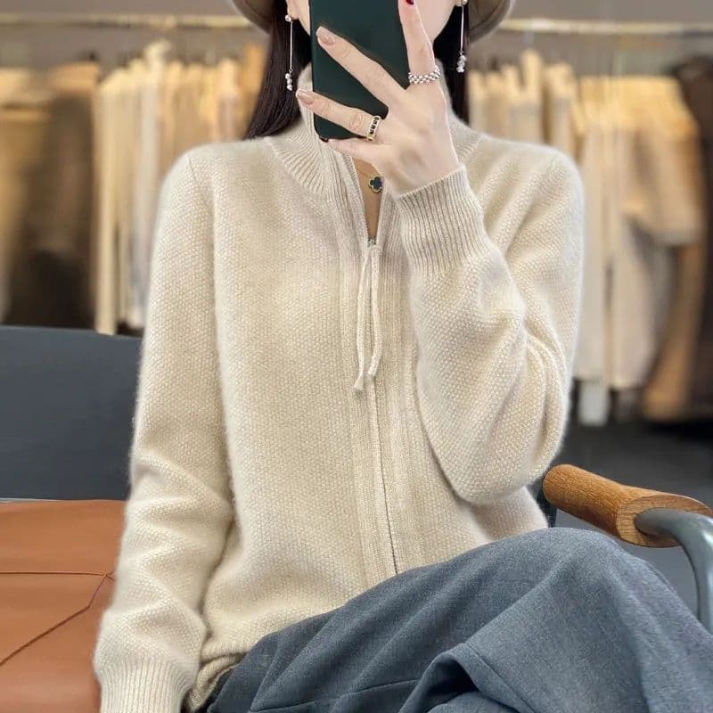새로운 빅 사이즈 봄 가을 연령 감소 카디건 오픈 가디건 여성 품격 루즈핏 지퍼 양모 니트 스웨터 다용도 여성 코트 상세 이미지 43