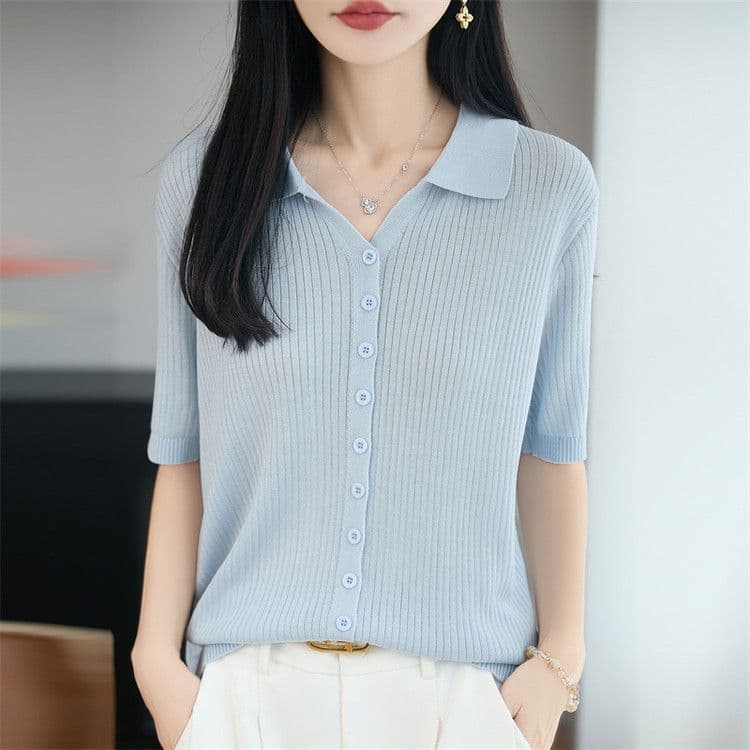 여름 새로운 폴로 칼라 주간 실크 아마 오픈 가디건 외부 가져 가라. 얇은 스타일 구덩이 기사 반팔 연령 감소 슬림해 보이는 표지 고기 캐주얼 맨위 이미지 2