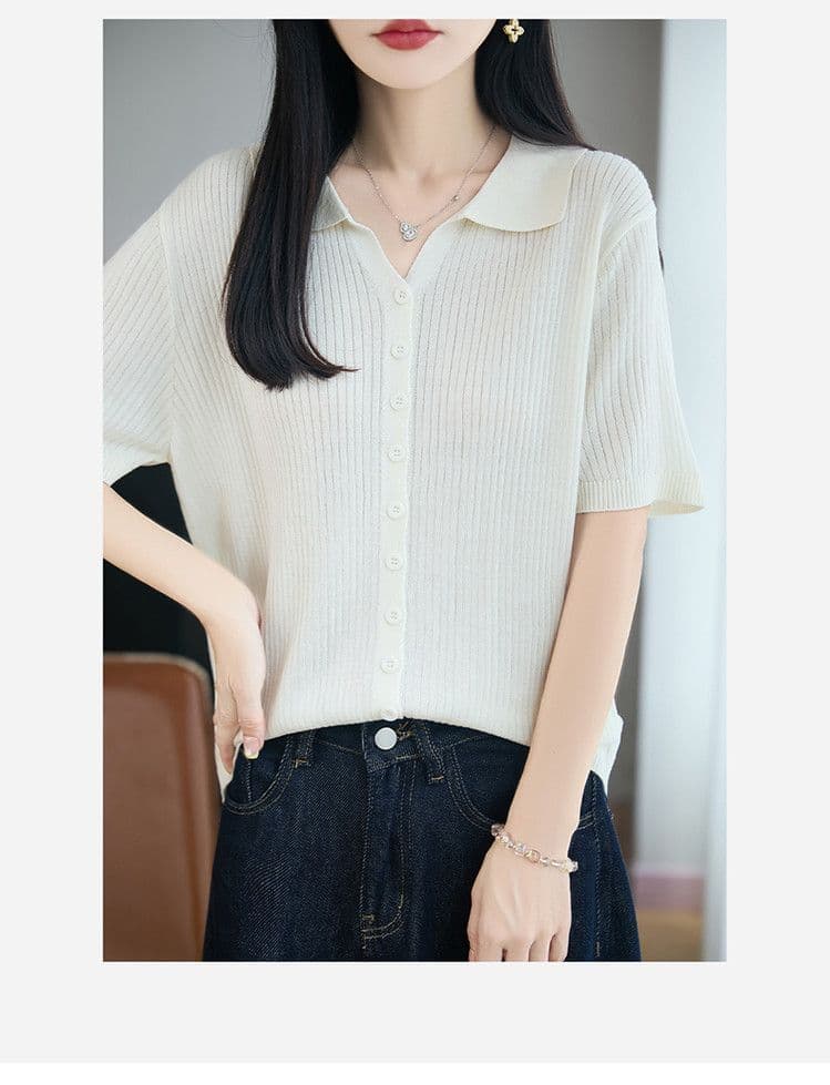 여름 새로운 폴로 칼라 주간 실크 아마 오픈 가디건 외부 가져 가라. 얇은 스타일 구덩이 기사 반팔 연령 감소 슬림해 보이는 표지 고기 캐주얼 맨위 상세 이미지 3