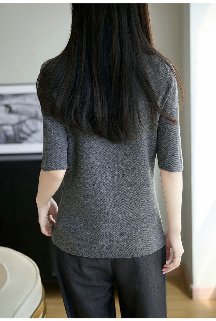 반하이넥 5 점 소매 약화 된 카디건 여성 무봉제 하나 몸매 가꾸기 얇은 스타일 니트 중간 소매 만나는 풀오버 상세 이미지 13