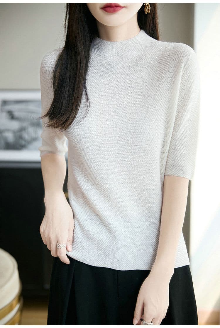 반하이넥 5 점 소매 약화 된 카디건 여성 무봉제 하나 몸매 가꾸기 얇은 스타일 니트 중간 소매 만나는 풀오버 상세 이미지 16