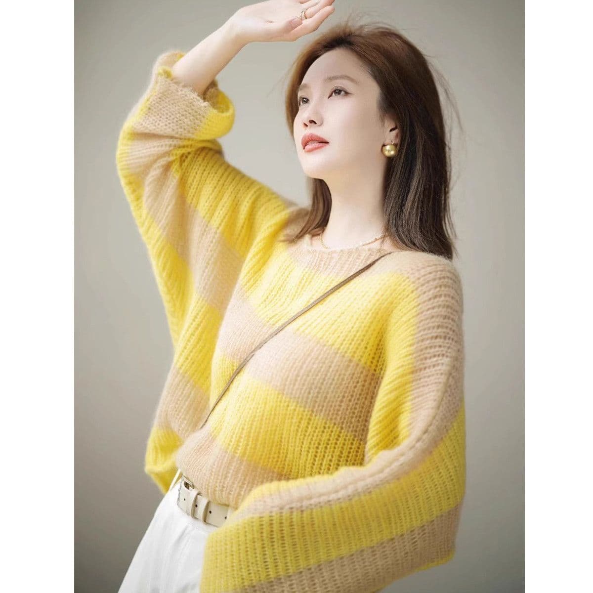 봄 가을 새로운 배색 부드러운 찹쌀 스웨터 여자 연령 감소 외국 가스 패션 다용도 연령 감소 홀로우 아웃 외부 가져 가라. 니트 스웨터 맨위 상세 이미지 5