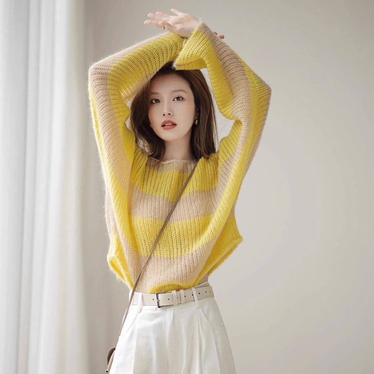 봄 가을 새로운 배색 부드러운 찹쌀 스웨터 여자 연령 감소 외국 가스 패션 다용도 연령 감소 홀로우 아웃 외부 가져 가라. 니트 스웨터 맨위 상세 이미지 10