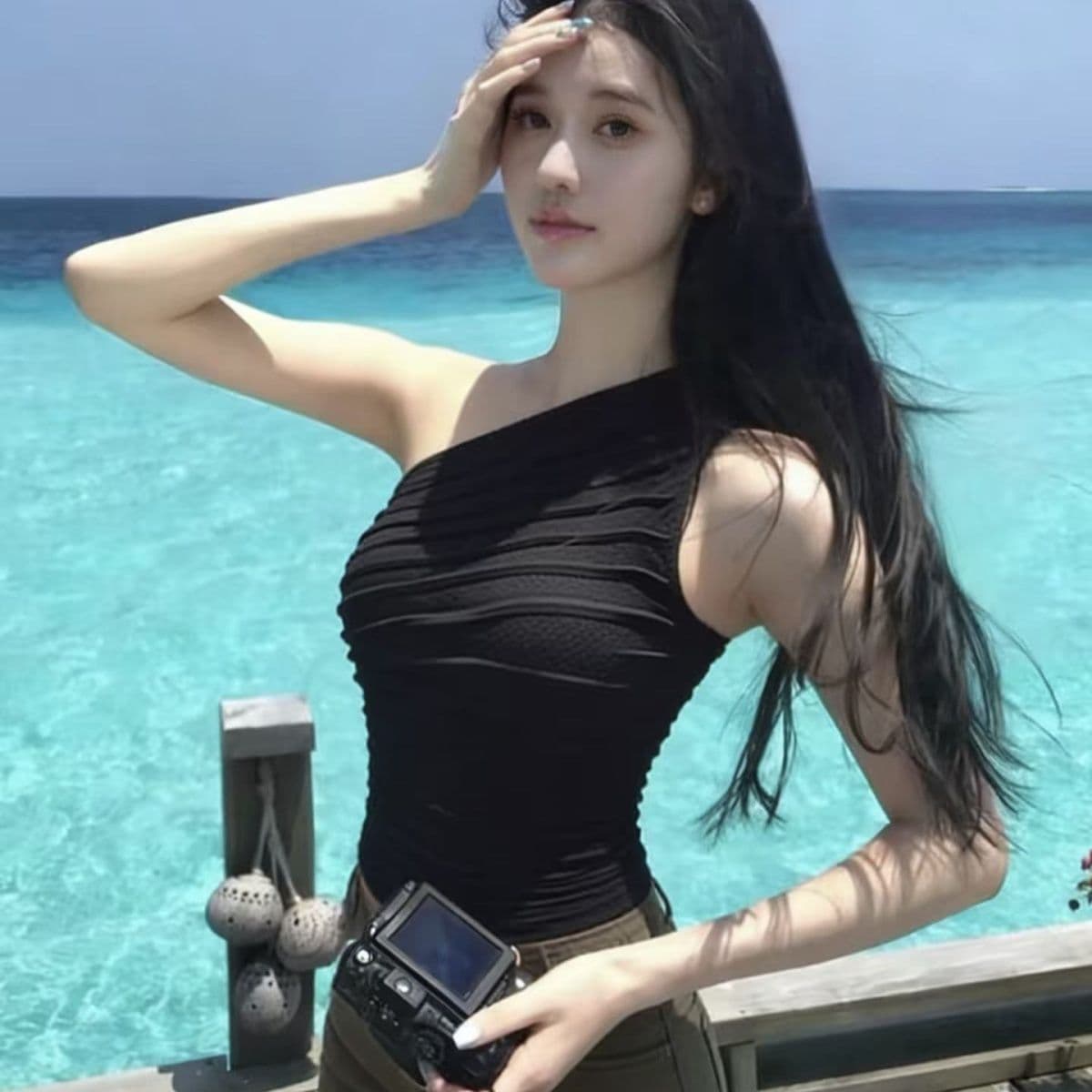패션 비스듬한 어깨 캐미솔 한 부서 새로운 니트 질감 센스 몸매 가꾸기 패션 작은 대중 개성 다용도 맨위 상세 이미지 11