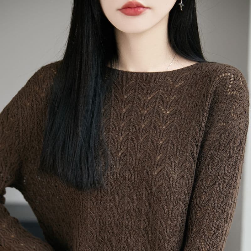 봄 가을 한 부서 다용도 주간 실크 양모 니트 스웨터 품격 공작 자수 직물 꽃무늬 보트넥 새로운 홀로우 아웃 맨위 상세 이미지 30