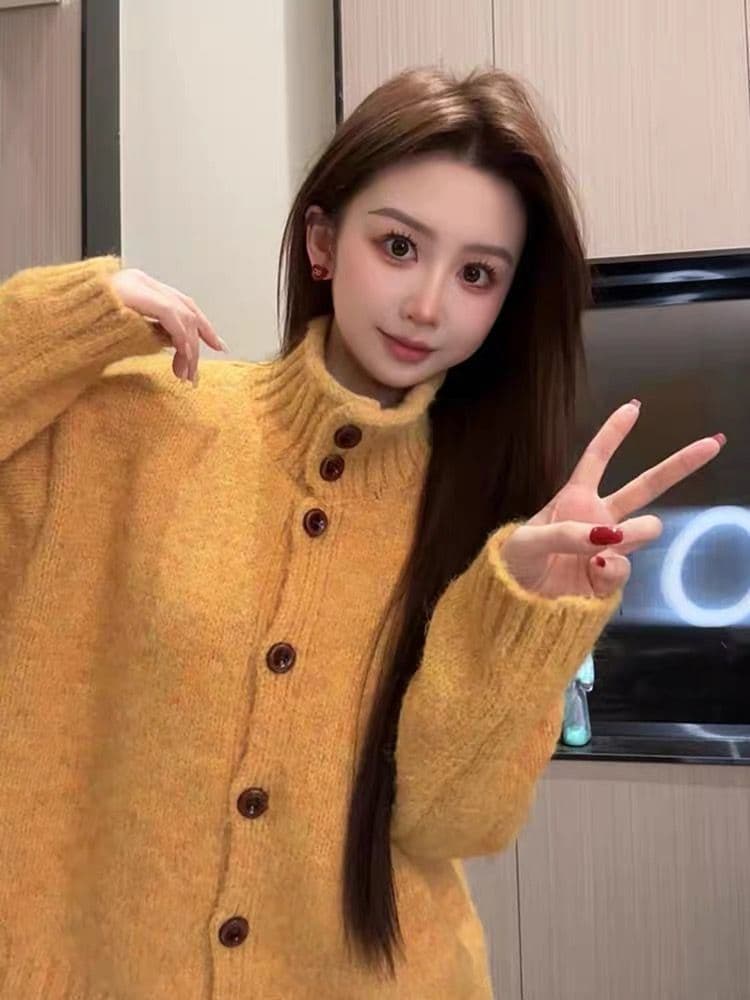 봄 가을 새로운 터틀넥 미니멀리즘 다용도 스웨터 코트 달콤함 부드러운 외국 가스 고급 니트 오픈 가디건 맨위 여성 상세 이미지 28