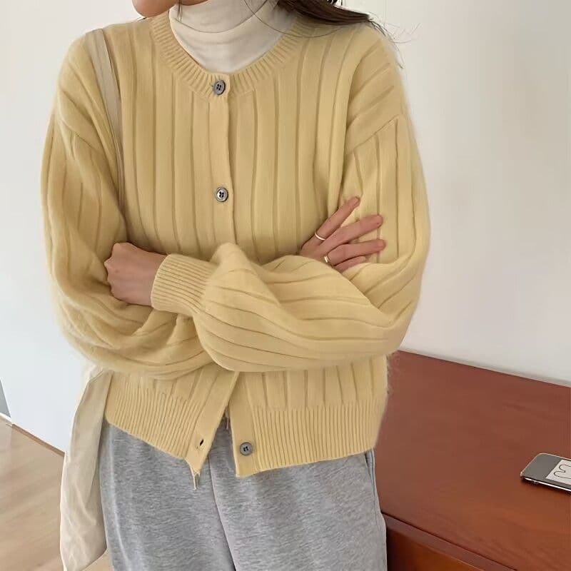 라운드 넥 세로 줄무늬 니트 오픈 가디건 여성 가을 겨울 한국 스타일 부드러운 찹쌀 외국 가스 다용도 패션 루즈핏 품격 스웨터 코트 상세 이미지 15