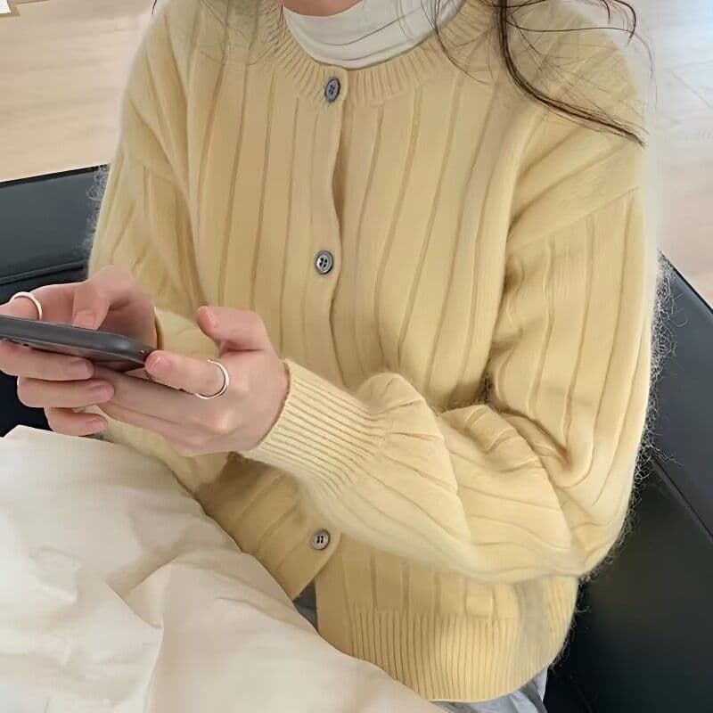 라운드 넥 세로 줄무늬 니트 오픈 가디건 여성 가을 겨울 한국 스타일 부드러운 찹쌀 외국 가스 다용도 패션 루즈핏 품격 스웨터 코트 상세 이미지 16