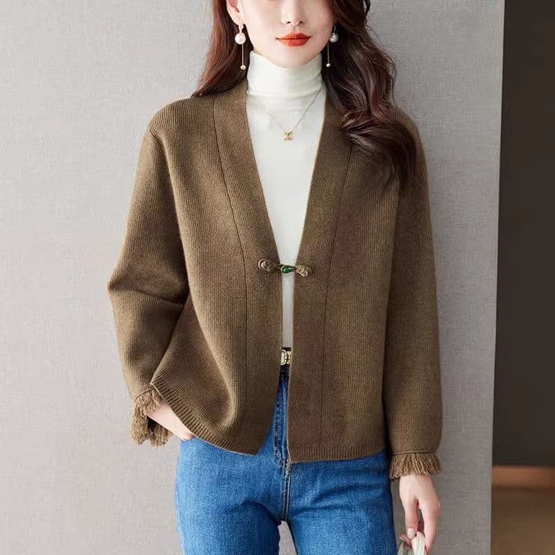 패션 외국 가스 품격 니트 스웨터 스웨터 코트 봄 가을 새로운 연령 감소 숄 오픈 가디건 단색 다용도 맨위 이미지 4