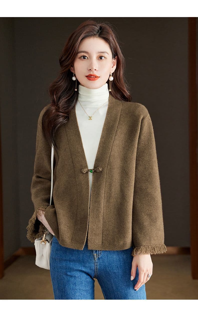 패션 외국 가스 품격 니트 스웨터 스웨터 코트 봄 가을 새로운 연령 감소 숄 오픈 가디건 단색 다용도 맨위 상세 이미지 12