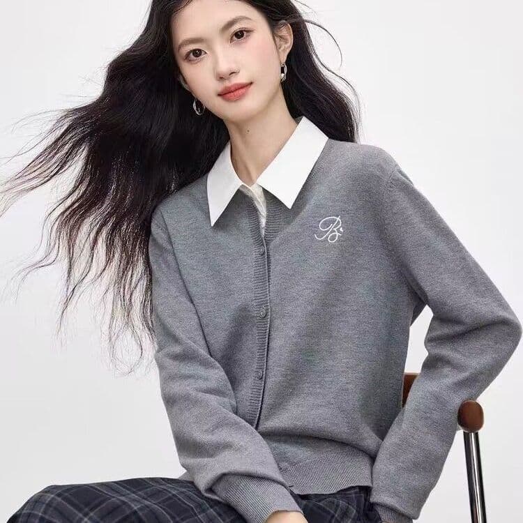 봄 가을 새로운 한 부서 미니멀리즘 라운드 넥 품격 다용도 니트 자수 캐주얼 스웨터 오픈 가디건 다용도 재킷 맨위