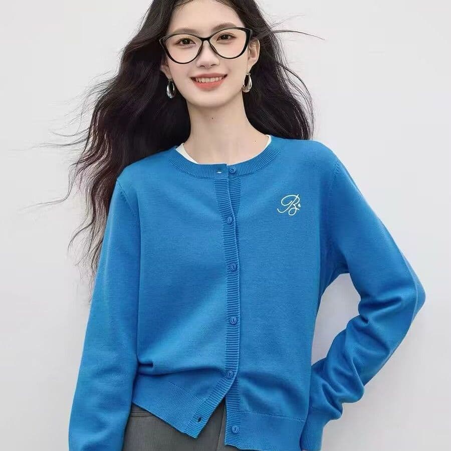 봄 가을 새로운 한 부서 미니멀리즘 라운드 넥 품격 다용도 니트 자수 캐주얼 스웨터 오픈 가디건 다용도 재킷 맨위 이미지 2