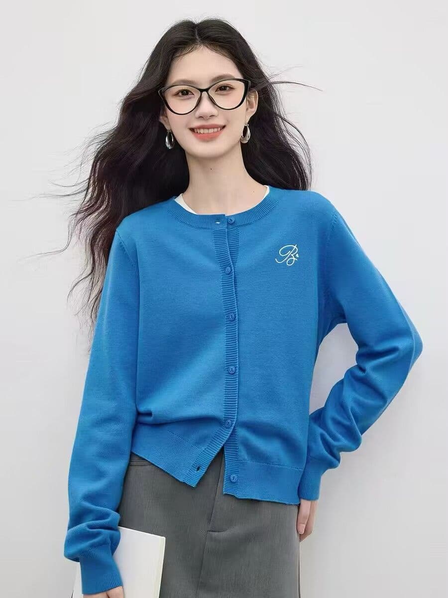 봄 가을 새로운 한 부서 미니멀리즘 라운드 넥 품격 다용도 니트 자수 캐주얼 스웨터 오픈 가디건 다용도 재킷 맨위 상세 이미지 9